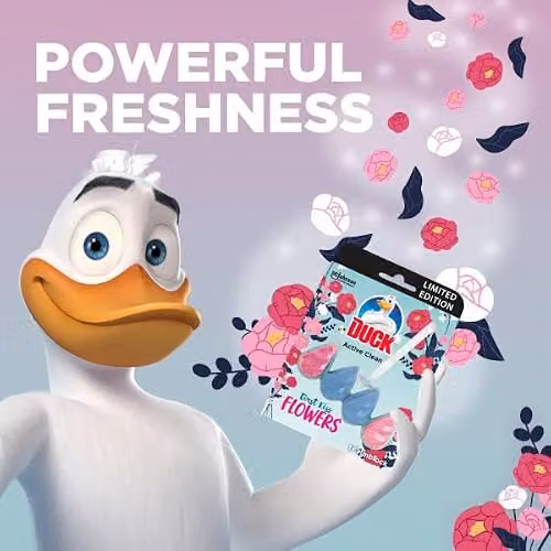 Duck Active Clean Foaming Toilet Rim Block, First Kiss Flowers Fragrance, 38.6g – 2