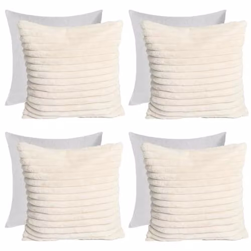 OHS Pack of 4 Faux Fur Decorative Throw Pillows with Removable Covers, Beige, W/D/H: 45 x 45 x 45 cm