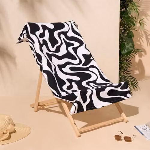 OHS Black and White Swirl Microfibre Quick-Drying Beach Towel, W/H: 71 x 152 cm – 1