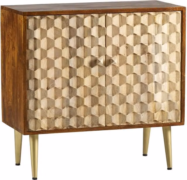 CNC Retro Two-Tone Mango Wood and Metal 2 Door Medium Sideboard in Brown and Gold