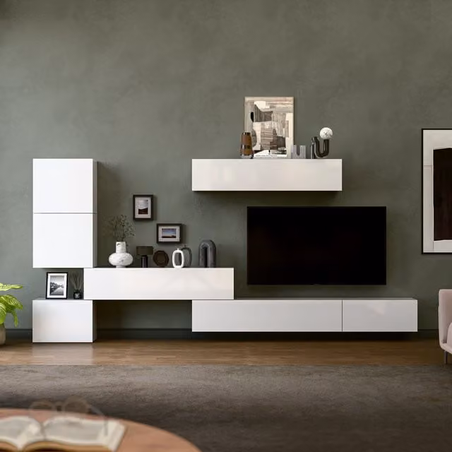 Decorotika Palmela Wall Mounted Entertainment Center in High Gloss White