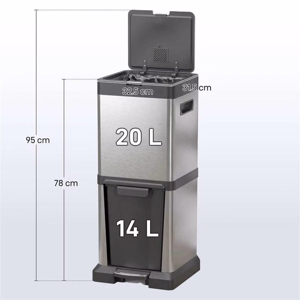EONLION Stainless Steel Kitchen Double Bin with Pedal and Odour Filter, Dark Grey – 2