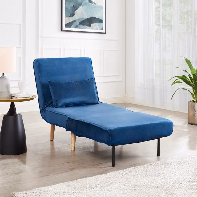 GRS Harry Velvet Single Futon Sofa Bed in Blue