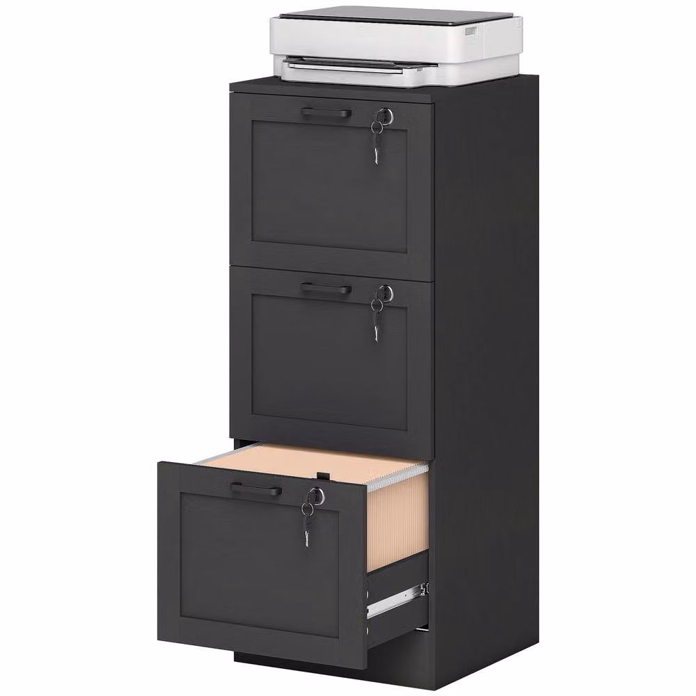 STILVORA 3-Drawer Filing Cabinet with Lock in Black, W: 40.0 cm, D: 40.0 cm, H: 101.0 cm – 5