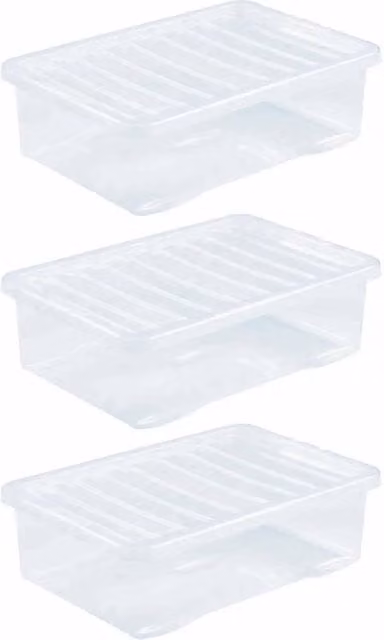 FORGEVIO Set of 3 Transparent Plastic Large Storage Boxes with Lids, 32 Litres Each, W: 50 cm – 1