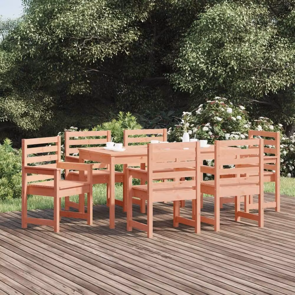 Berkfield Home Beautiful Douglas 7 Piece Solid Wood Garden Dining Set in Light Tan – 2