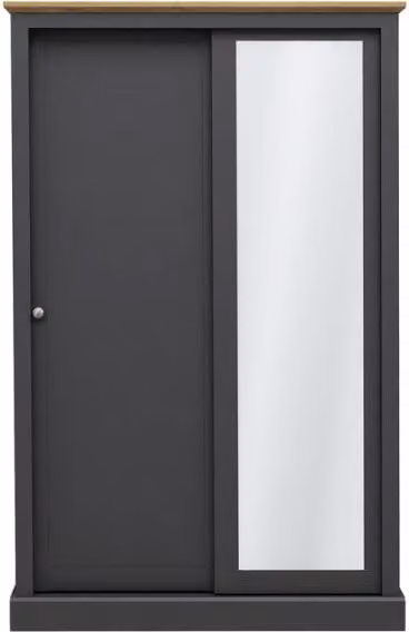 Lemon Pavilion Furniture Devon 2 Door Sliding Wardrobe with Mirror in Charcoal and Oak, W/D/H: 113.8 x 57.7 x 181.6 cm