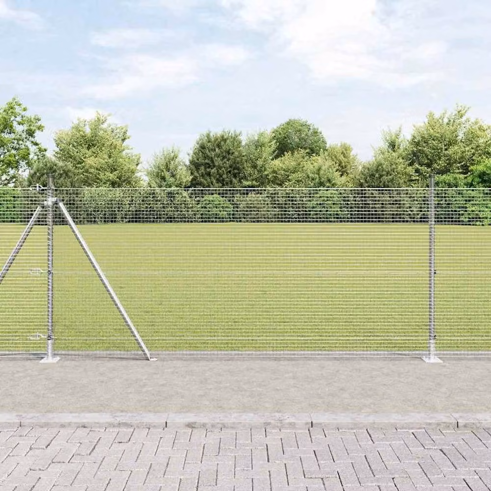 Berkfield Home Modern Welded Wire Fence with 13 Flanged Posts, Silver Galvanised Steel, 0.8 x 50 m – 2