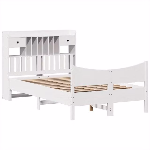 Berkfield Home Solid Pine Bed Frame with Drawers, White, W/D/H: 140 x 190 cm
