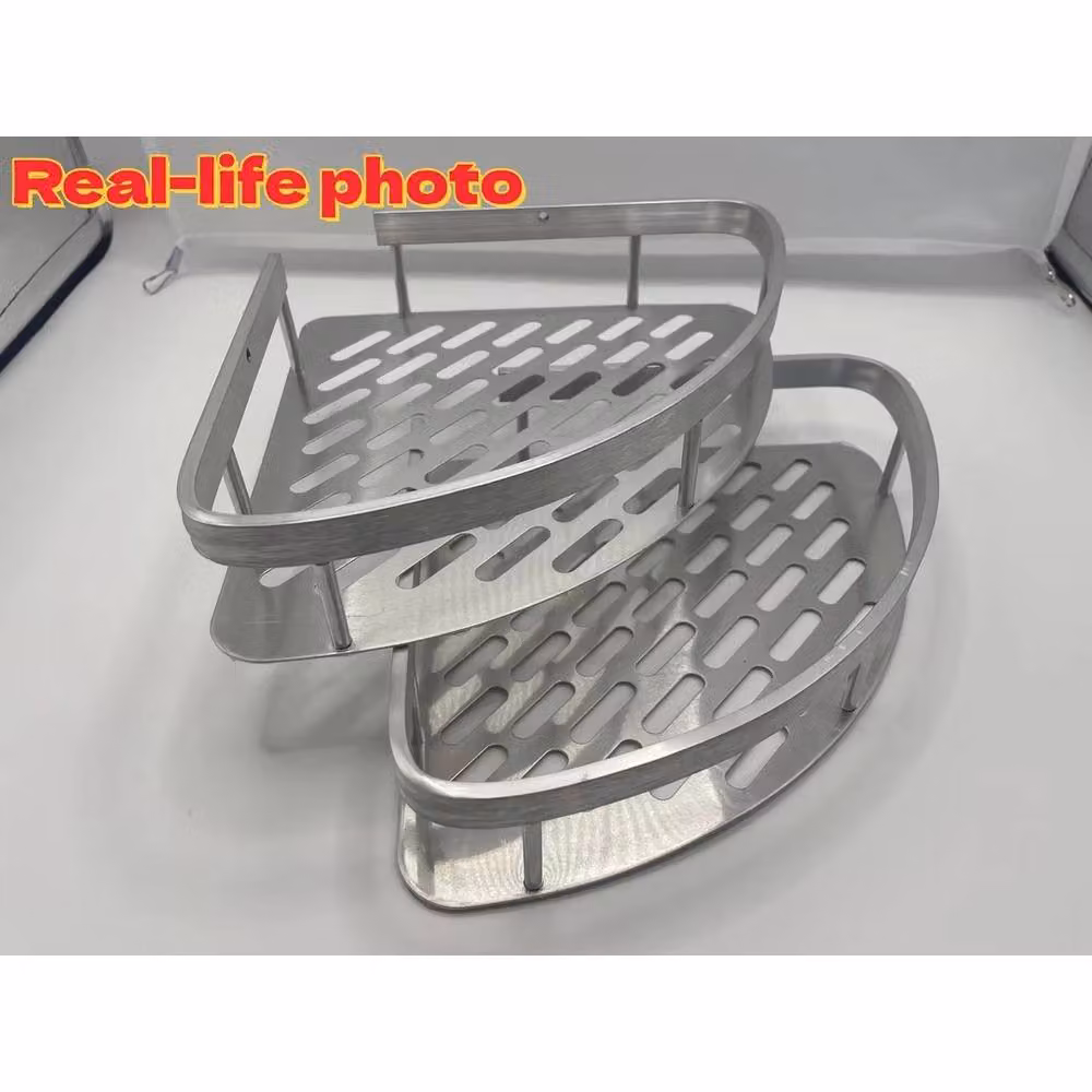 VOGREX 2 Pack Self Adhesive Corner Shower Caddy Bathroom Storage Shelves in Silver – 2