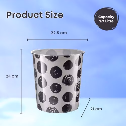 MantraRaj Pack of 2 Plastic Waste Paper Baskets, 7.7 Litre, Polka Dot Black – 2