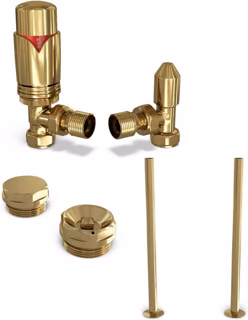 Derry Bold Polished Brass Thermostatic Radiator Valve Angle Installation Kit 1/2 inch