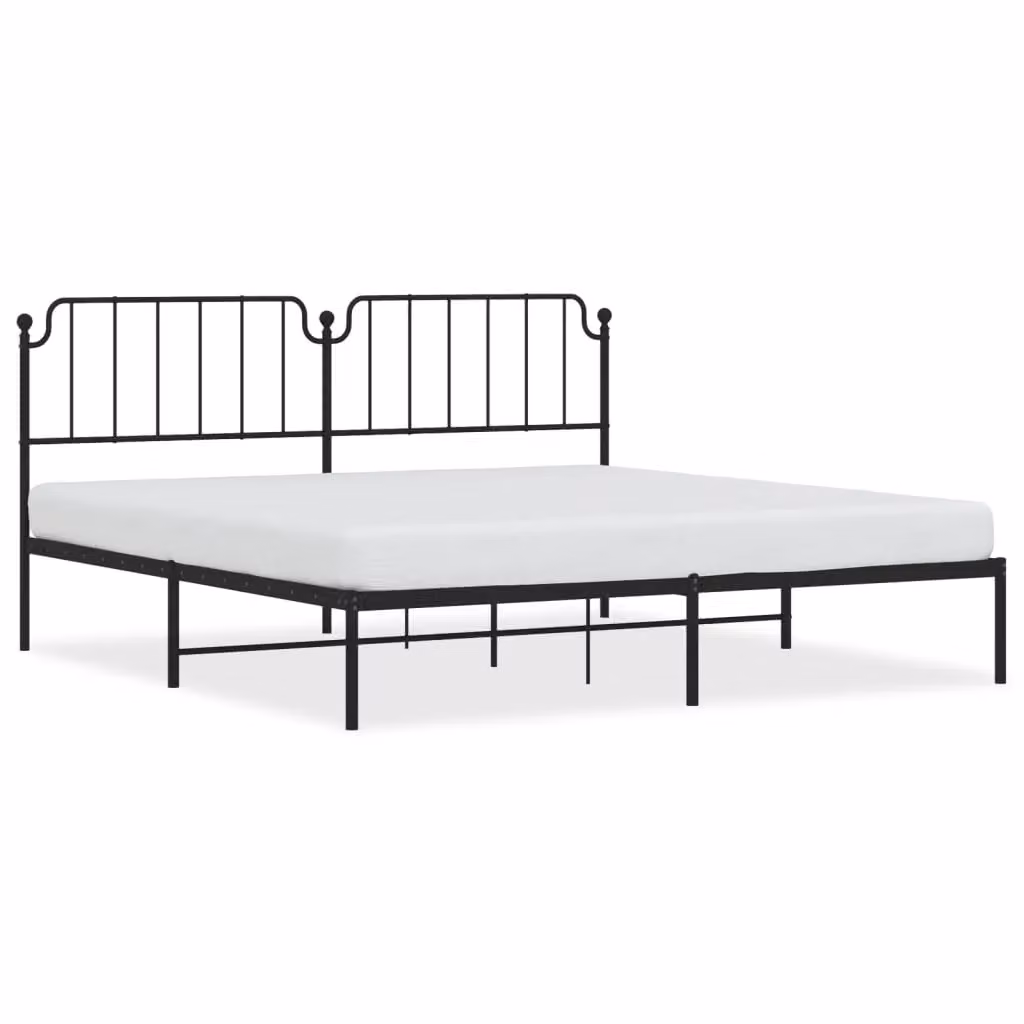 Berkfield Home Metal Bed Frame with Headboard in Black W/D: 193 x 203 cm – 2