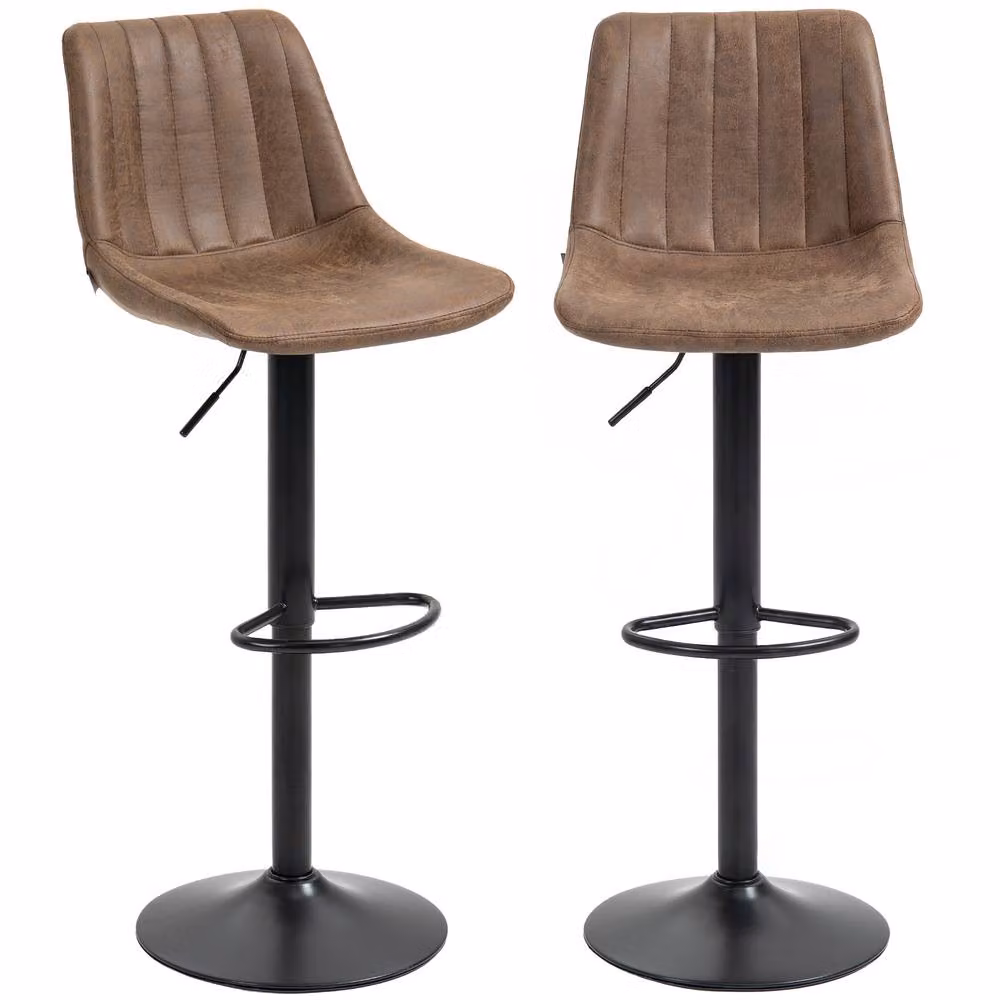 STILVORA Set of 2 Adjustable Height Brown Microfibre Bar Stools with 360 Degree Swivel – 4