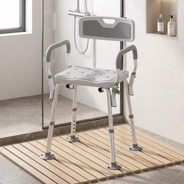 STILVORA Height Adjustable Shower Chair with Arms and Back in Grey – 1