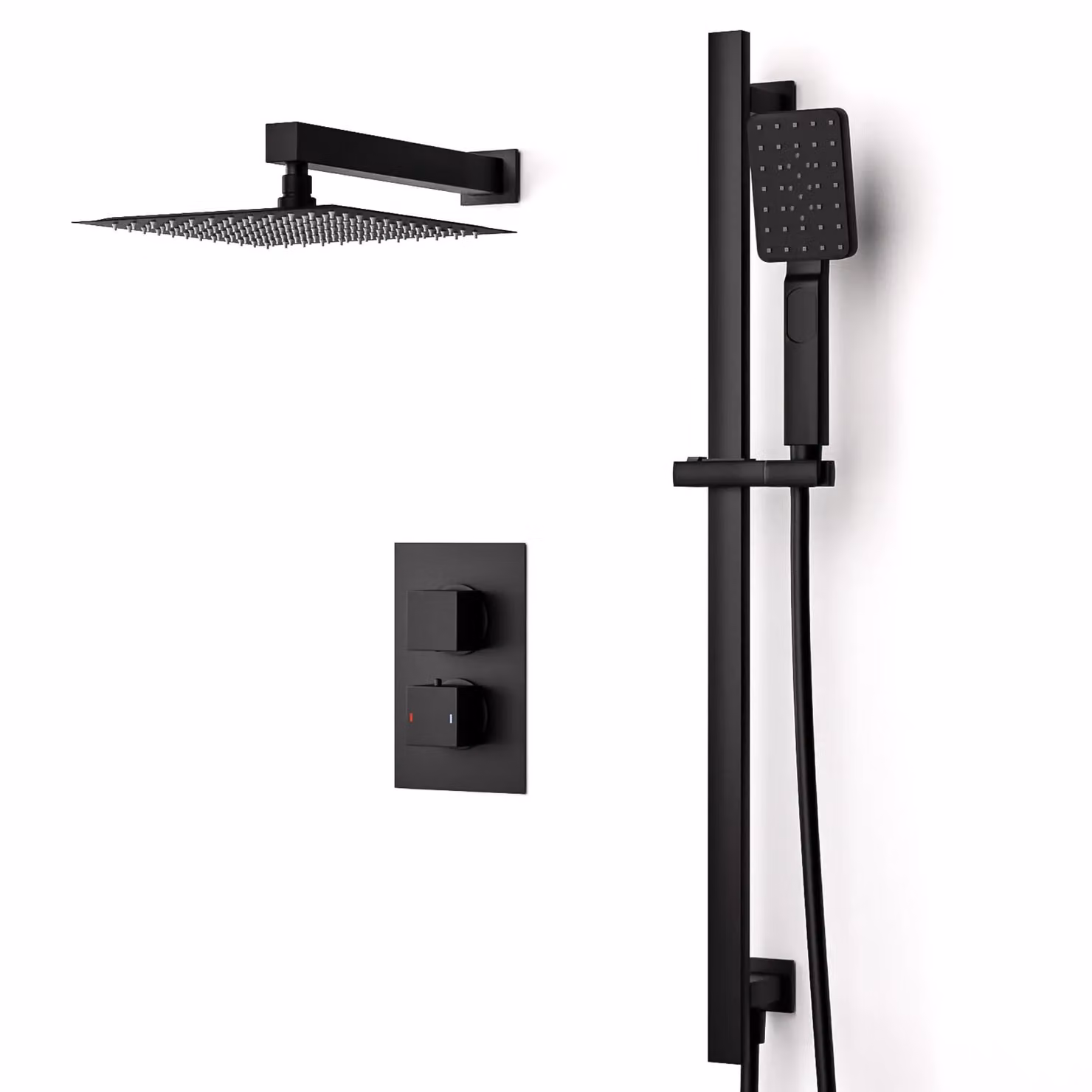 Nes Home Matte Black 2-Way Concealed Square Thermostatic Shower Mixer Valve Set – 2