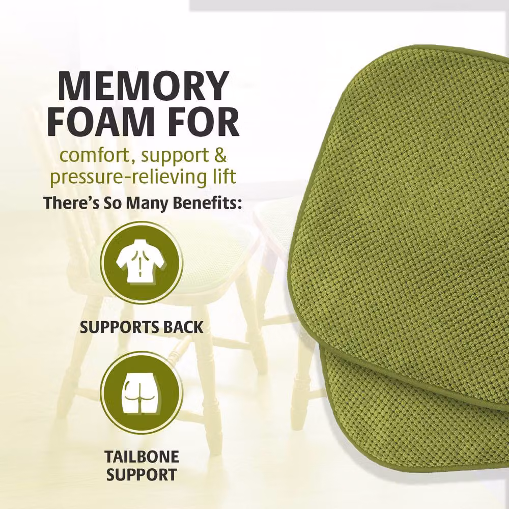 Coopers of Stortford Pack of 2 Non-Slip Memory Foam Dining Chair Seat Pads in Green Chenille, W/D/H: 40 x 40 x 4 cm – 2