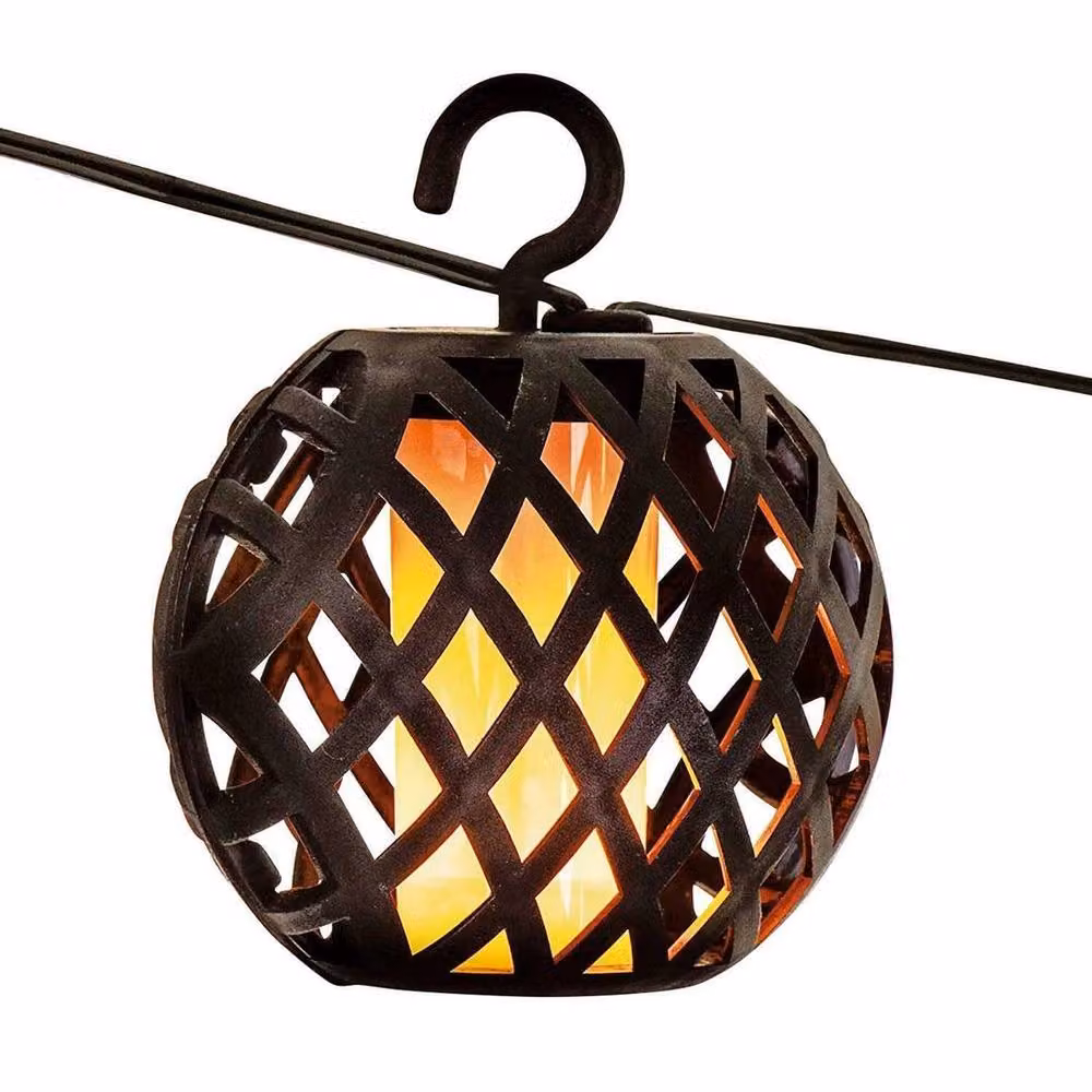 KORVIXA 8-Piece Solar Rattan Sphere LED Hanging Garden Lights with Flame Effect in Black – 2