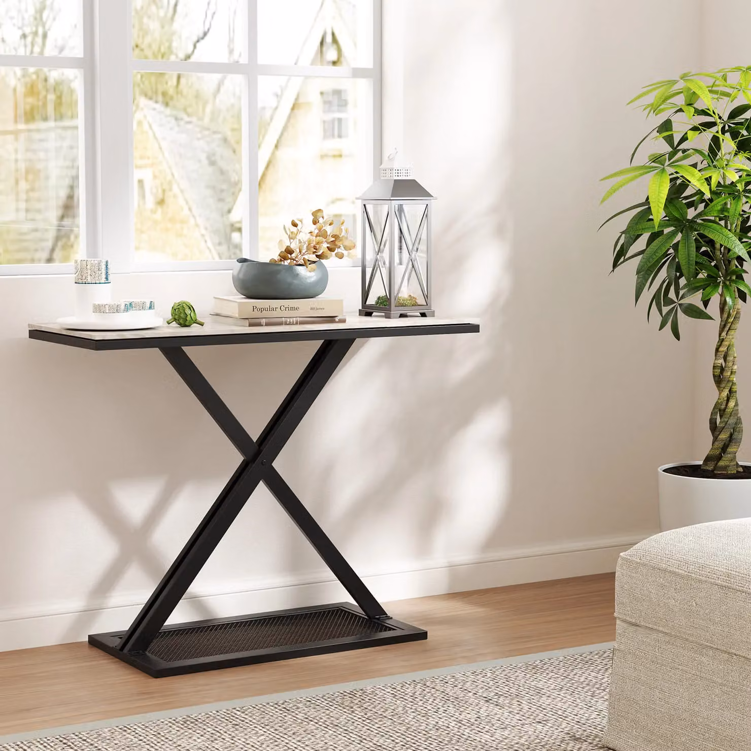 Costway Modern Faux Marble Top Console Table with Metal Frame in White – 2