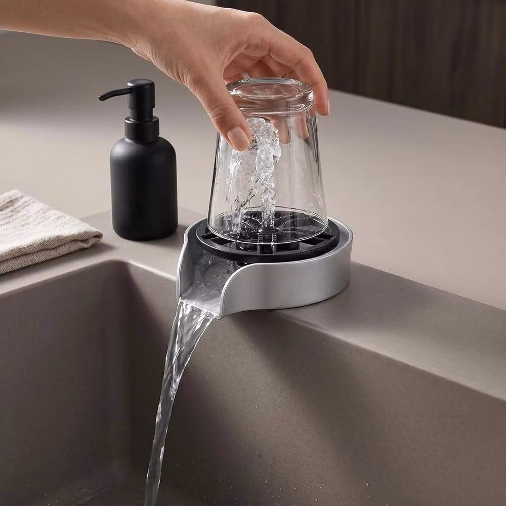 PAWNORA Silver ABS and 304 Stainless Steel Glass Rinser for Kitchen Sinks – 5