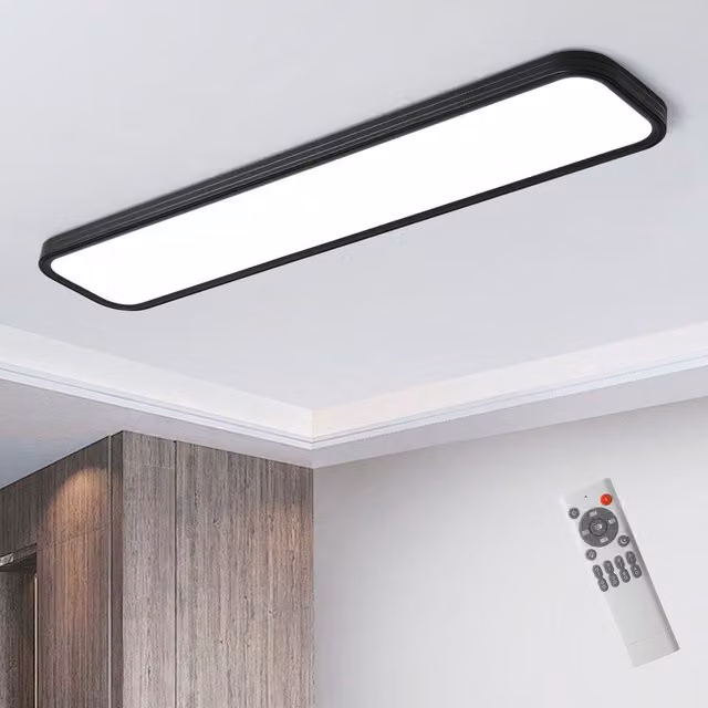 Garwarm Black Rectangle Acrylic LED Flush Mount Ceiling Light, 100cm