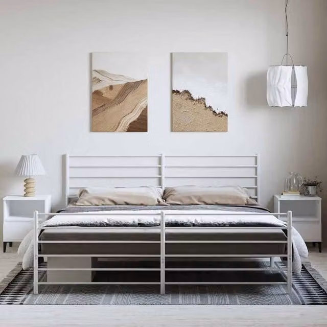Berkfield Home Metal Bed Frame with Headboard and Footboard in White, W: 183 cm, D: 187 cm, H: 90 cm