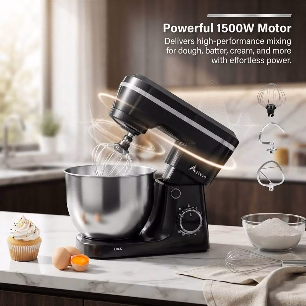 Alivio Heavy-Duty 1500W Multifunction Electric Stand Mixer with 5L Stainless Steel Bowl in Black – 4