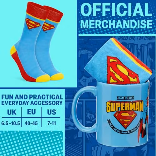DC Comics Superman Mug and Calf Socks Set in Blue and Red, 315ml – 6