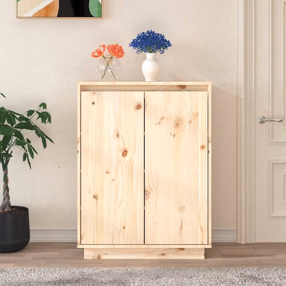 Berkfield Home Solid Wood Pine Shoe Cabinet in Beige, W/D/H: 60 x 35 x 80 cm – 2