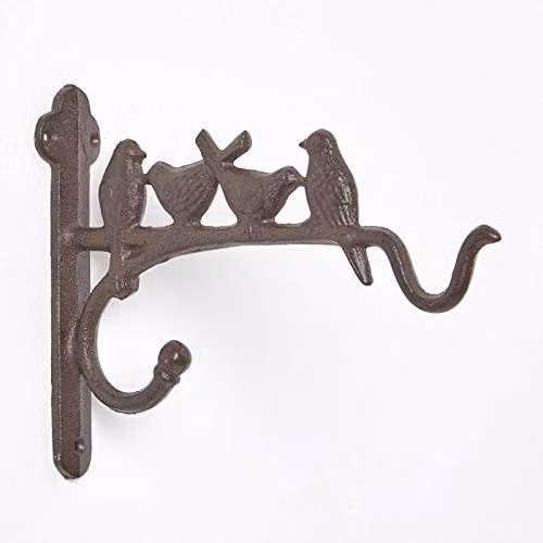 Homescapes Cast Iron Ornamental Hanging Basket Bracket with Birds in Brown, Length: 25.2 cm – 1