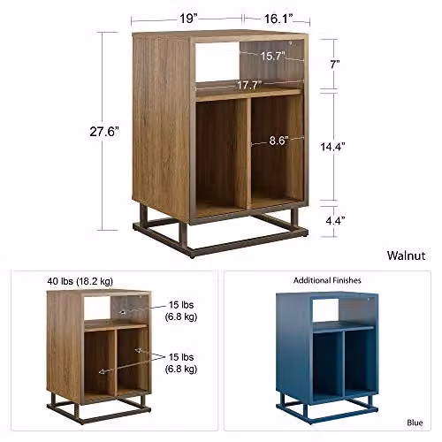 Novogratz Regal Modern Turntable Stand in Brown Walnut Look, W/D/H: 48.26 x 40.99 x 69.99 cm – 2