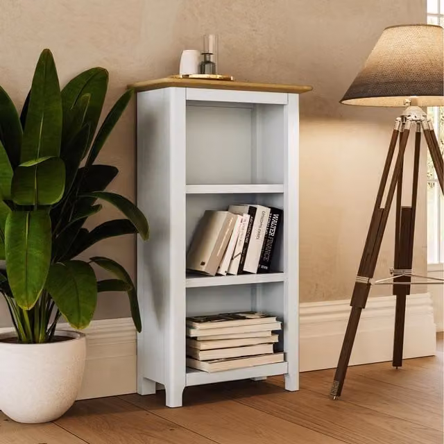 FWStyle 3 Tier Painted Bookcase with Natural Oak Top in Cream Linen