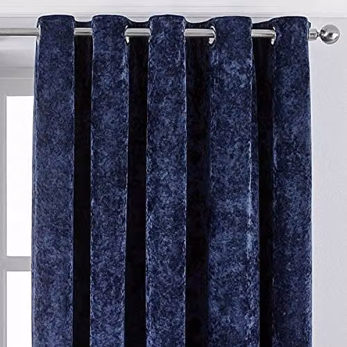 Paoletti Verona Blue Crushed Velvet Eyelet Curtain Pair, H 229 cm x W 137 cm – 1