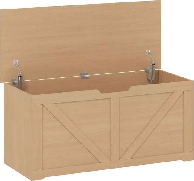 HOMCOM 127L Home Storage Box with Soft-Close Lid in Brown Wood Finish