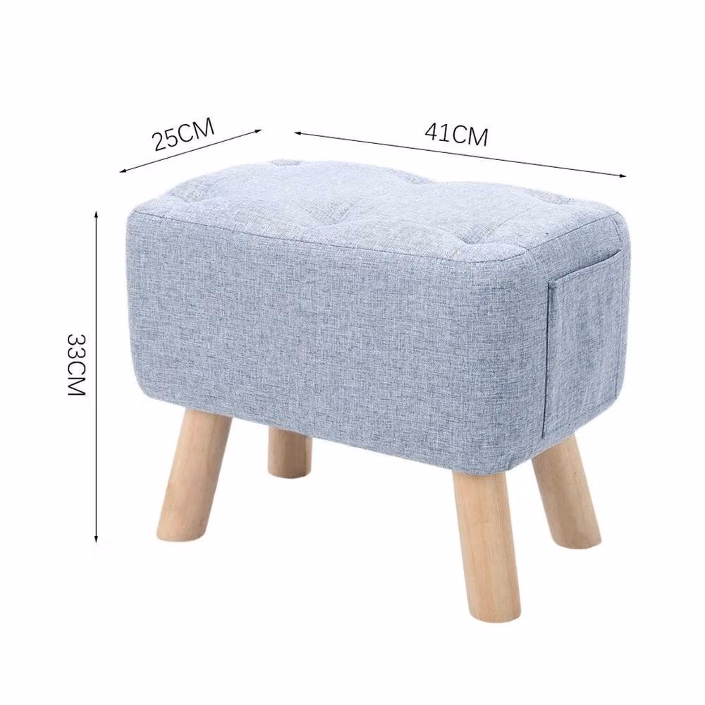 KORVIXA Grey Fabric Footstool Ottoman with Wood Frame, Width: 100 cm – 2