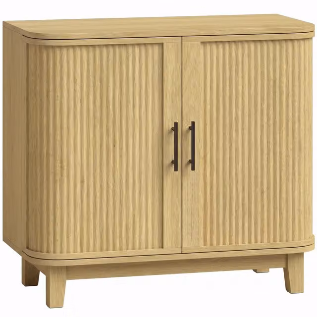 HOMCOM Oak Sideboard Buffet Cabinet with 2 Curved Doors and Adjustable Shelf for Dining Room or Living Room, W: 80 cm, H: 72.5 cm, D: 40 cm – 1