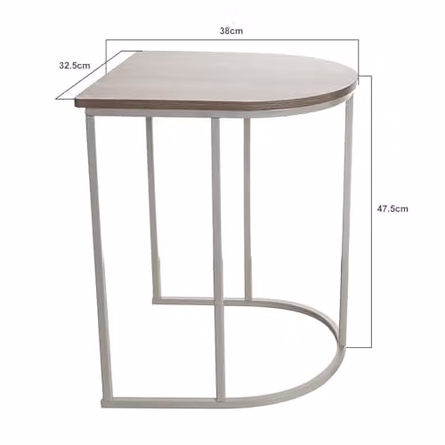 Gr8 Home Nest of 2 Modern Round Coffee Side Tables, White Metal and Woodgrain Effect MDF, W/D/H: 55.0 x 36.0 x 45.5 cm and 36.0 x 36.0 x 36.0 cm – 2