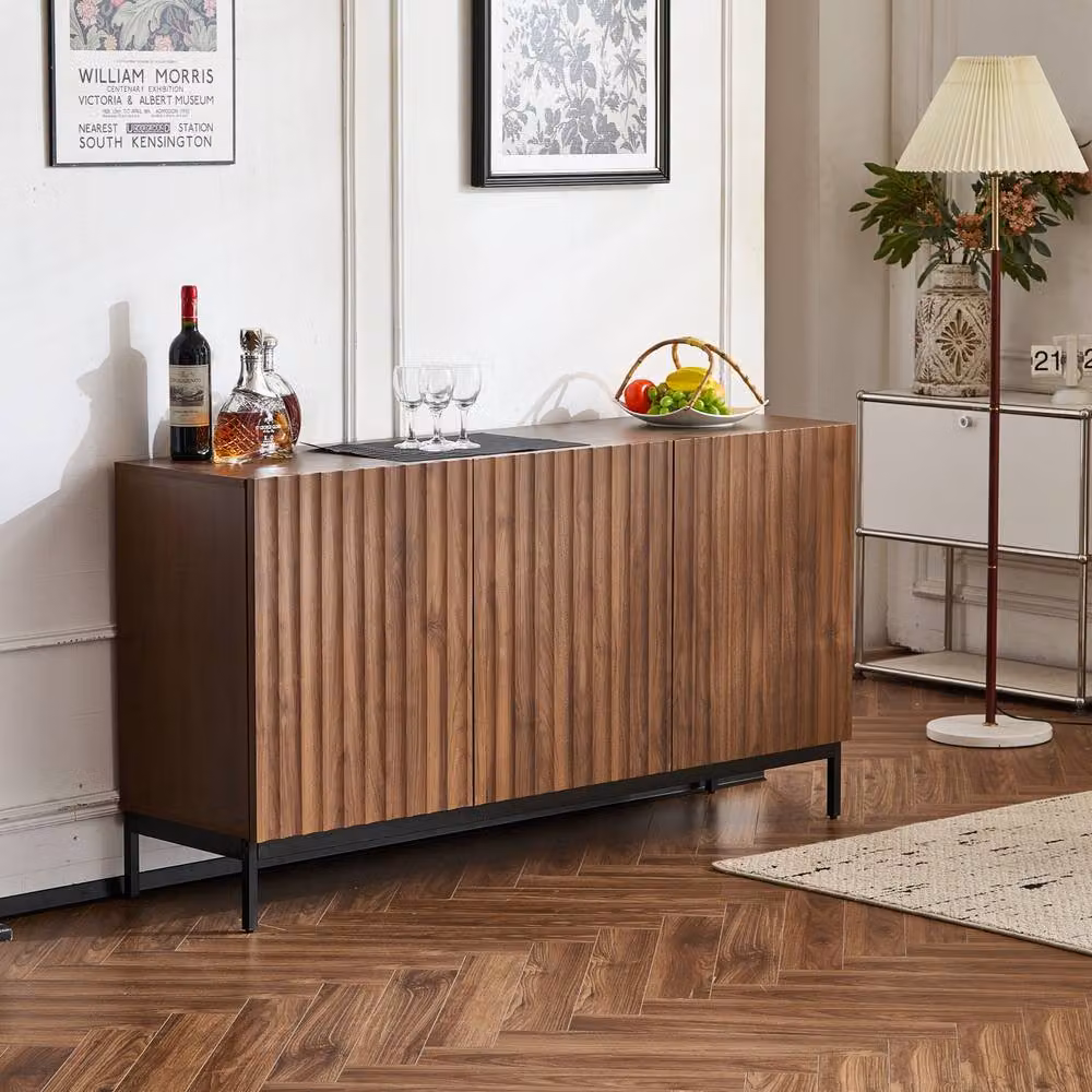 Merax Dark Oak Effect Sideboard Storage Cabinet with 3D Wave Doors in Brown, W/D/H: 150 x 40 x 80 cm – 2