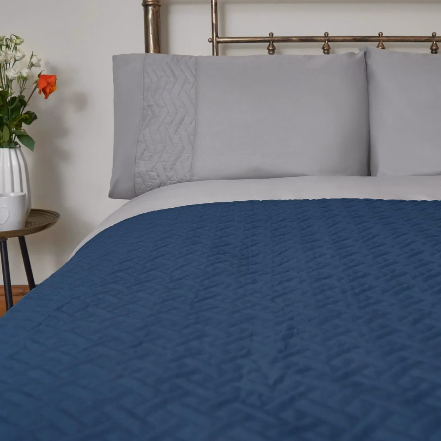 OHS Geometric Blue Quilted Pinsonic Throw Blanket, W: 200 cm, D: 240 cm – 4