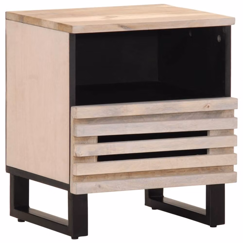 Berkfield Home Bedside Cabinet in Light Tan Bleached Mango Wood W/D/H: 40 x 33 x 46 cm – 1