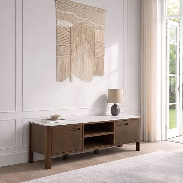 Furniture To Go Southampton TV Unit with 2 Doors and 1 Shelf in Oak and Cream Ceramic