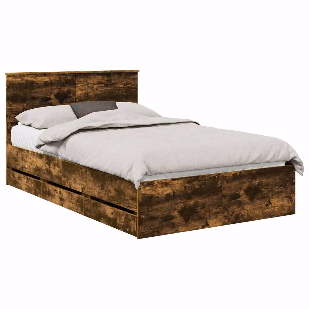 Berkfield Home Modern Bed Frame with Drawers in Smoked Oak Brown, W/D/H: 120 x 200 cm – 2