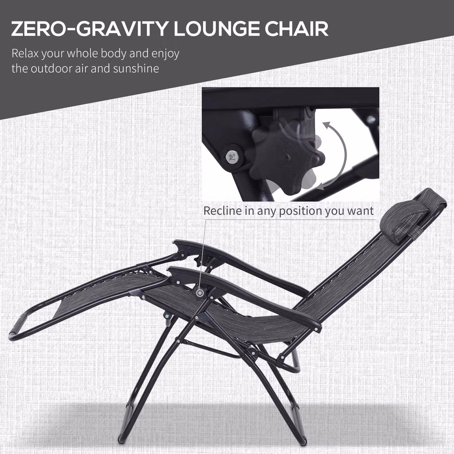 Outsunny 3-Piece Zero Gravity Folding Sun Lounger and Table Set in Light Grey with Adjustable Headrests and Cup Holders – 4