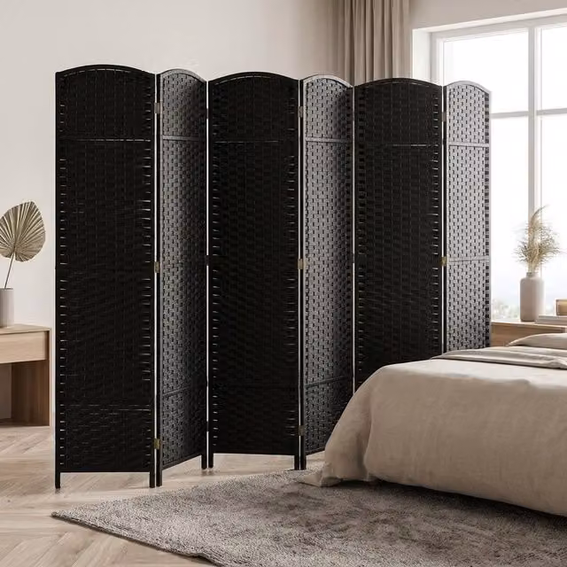 STILVORA Black Folding Privacy Screen Room Divider, H 170 cm x W 240 cm x D 12.5 cm