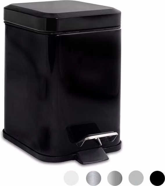Harbour Housewares 3L Square Stainless Steel Pedal Bin with Removable Inner Bucket in Black – 6