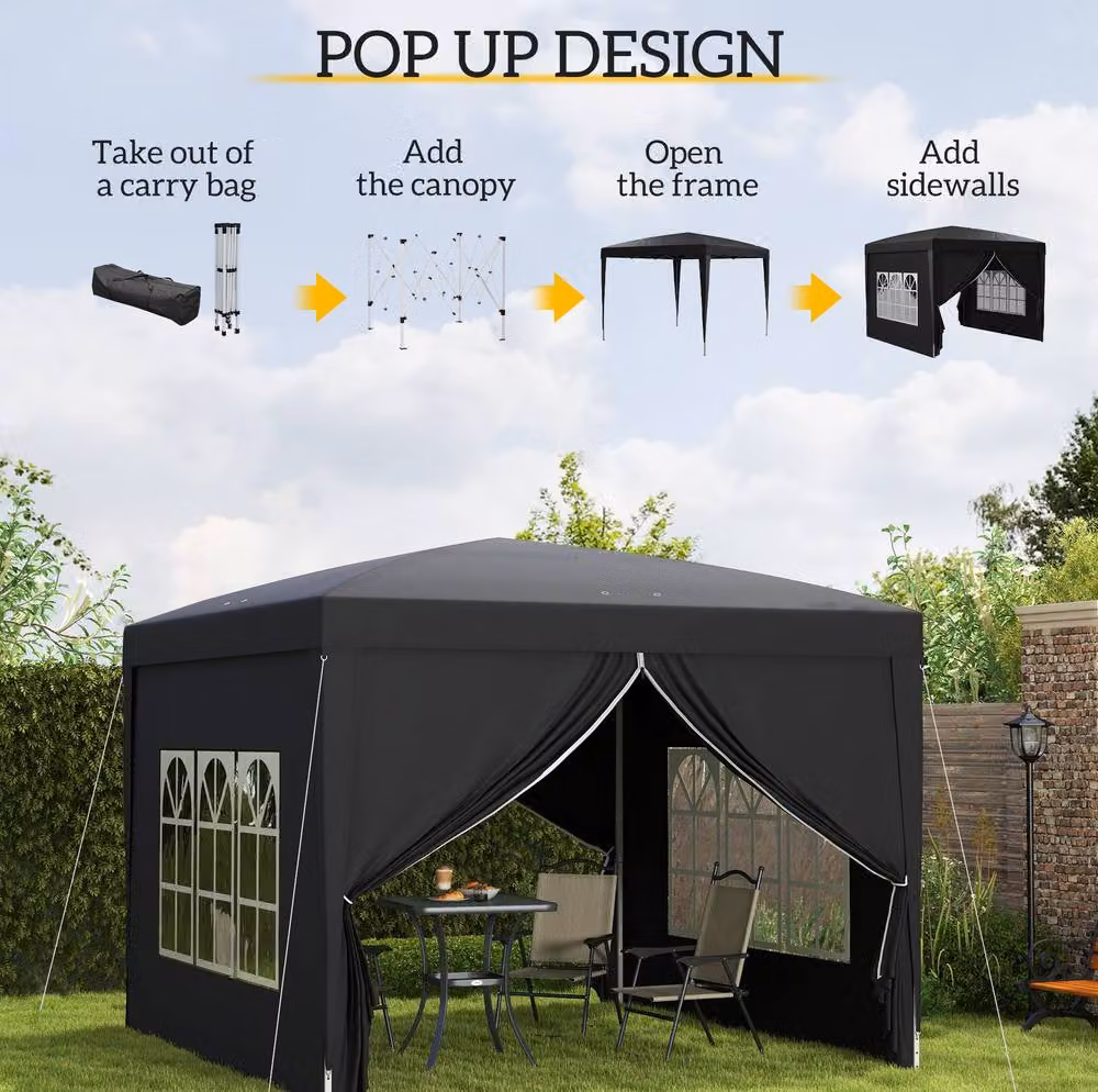 STILVORA Pop-Up Gazebo with Removable Walls and Windows, Black, W/D/H: 300 x 300 x 196 cm – 5