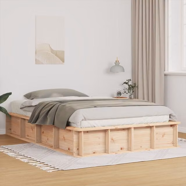 Berkfield Home Lift-Up Storage Bed Frame in Solid Pine, Beige, W: 140 cm, D: 200 cm – 1