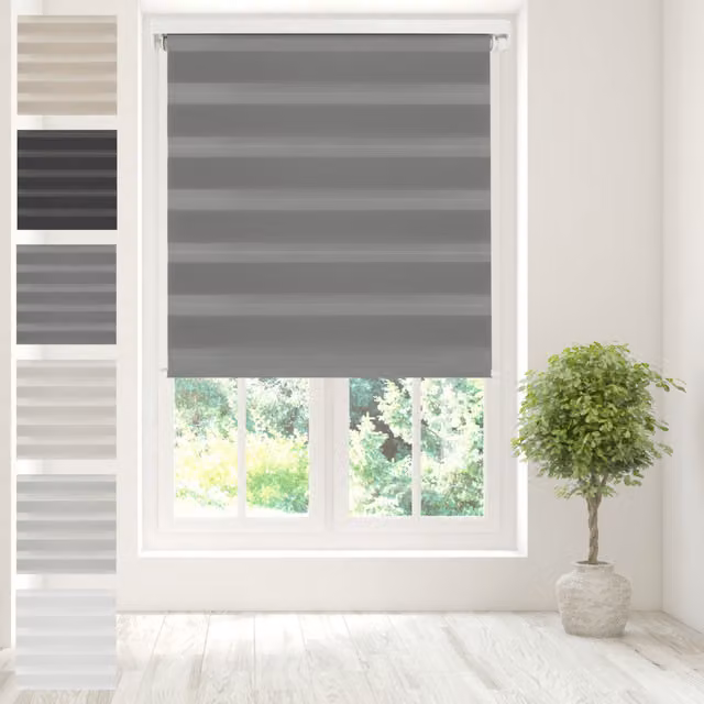 Caecus Day Night Zebra Duo Roller Blind in Grey Striped Textile, W: 180 cm, H: 160 cm