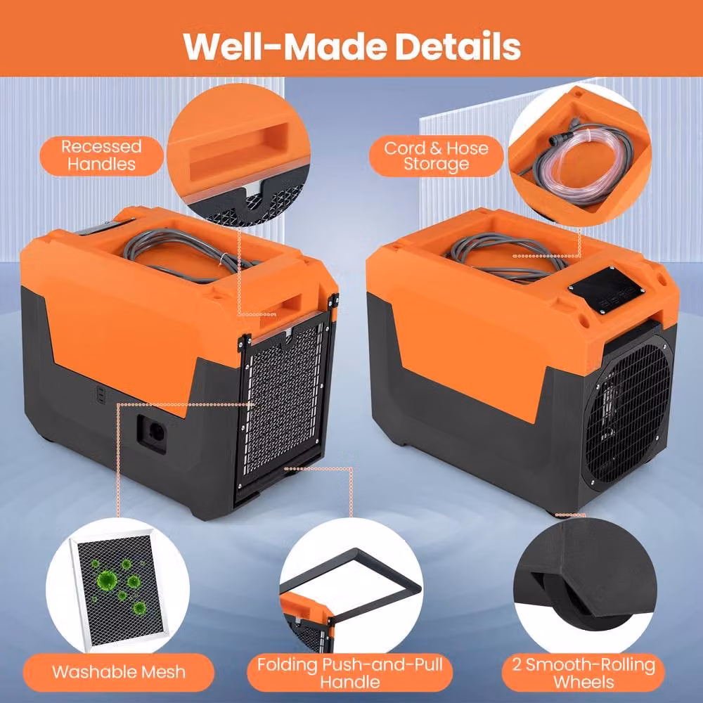 Costway Commercial Industrial Dehumidifier with Pump, 60L/Day, Orange – 9