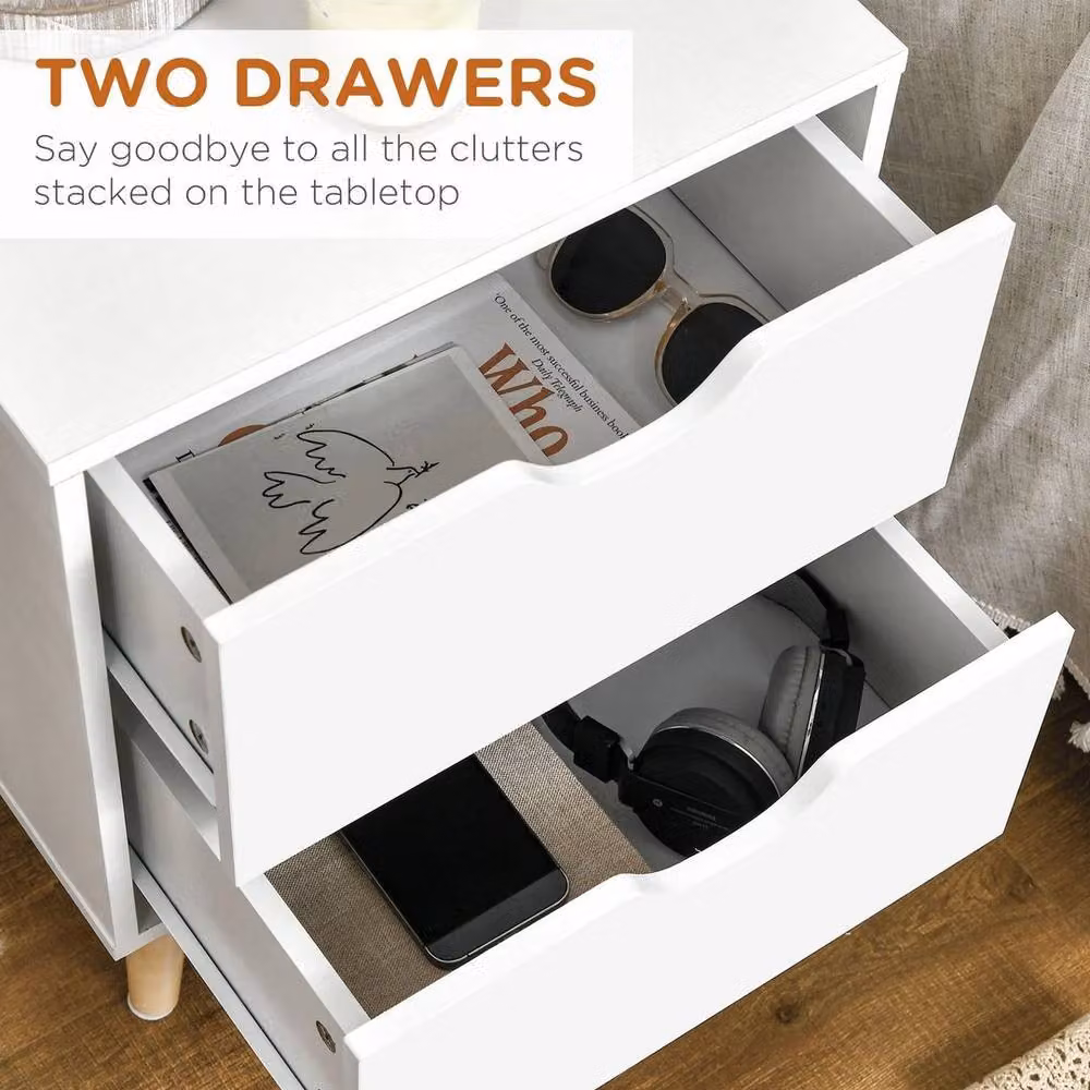 EONLION Modern White Bedside Table with 2 Drawers – 3